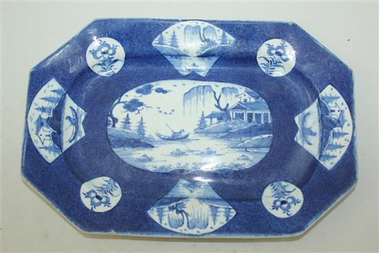 A Bow powder blue dish and a similar wavy edge plate, c.1760-65, 26cm and 22cm